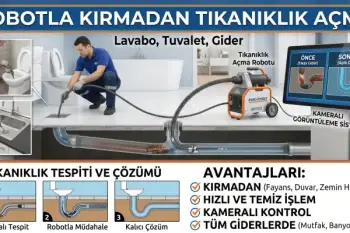 Robotla Kırmadan Tıkanıklık Açma (Lavabo, Tuvalet, Gider) hizmeti